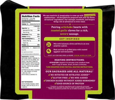 Aidells Smoked Chicken Sausage Links Artichoke & Garlic 4 Count - 12 Oz - Image 6