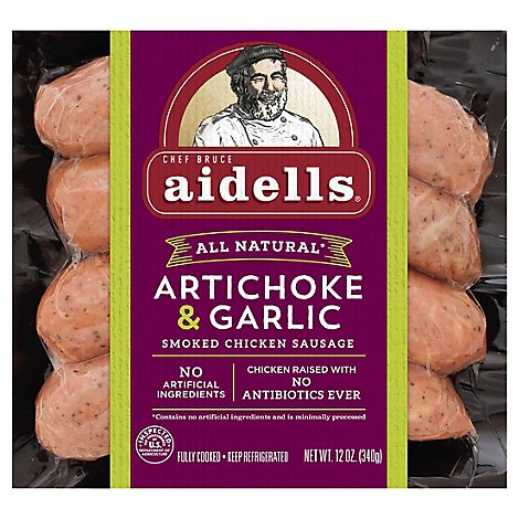 Aidells Smoked Chicken Sausage Links Artichoke & Garlic 4 Count - 12 Oz