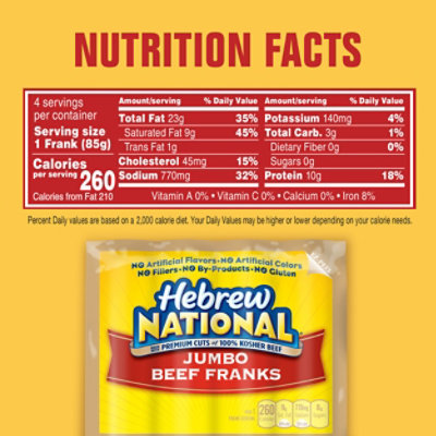Hebrew National Jumbo Beef Hot Dog Franks - 4-12 oz - Image 4