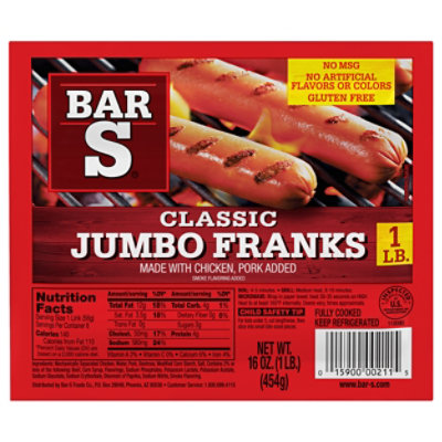 Bar-S Franks Jumbo - 16 Oz