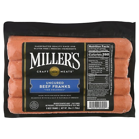 Millers Beef Franks Colossal - 28 Oz
