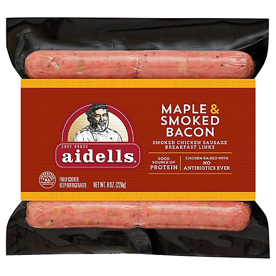Aidells Smoked Chicken Sausage Breakfast Links Maple Smoked Bacon 10 Count - 8 Oz