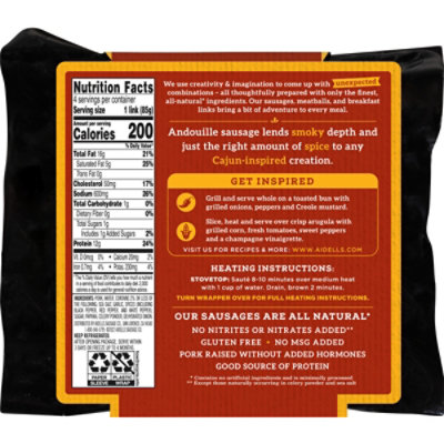 Aidells Cajun Style Andouille Smoked Pork Sausage Links 4 Count - 12 Oz - Image 3