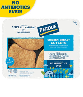 PERDUE Breaded Chicken Breast Cutlets No Antibiotics Ever Refrigerated In Tray Case - 12 Oz - Image 1