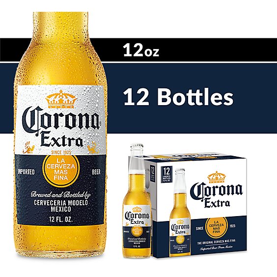 Corona Extra Lager Mexican Beer 4.6% ABV Bottle - 12-12 Fl. Oz.