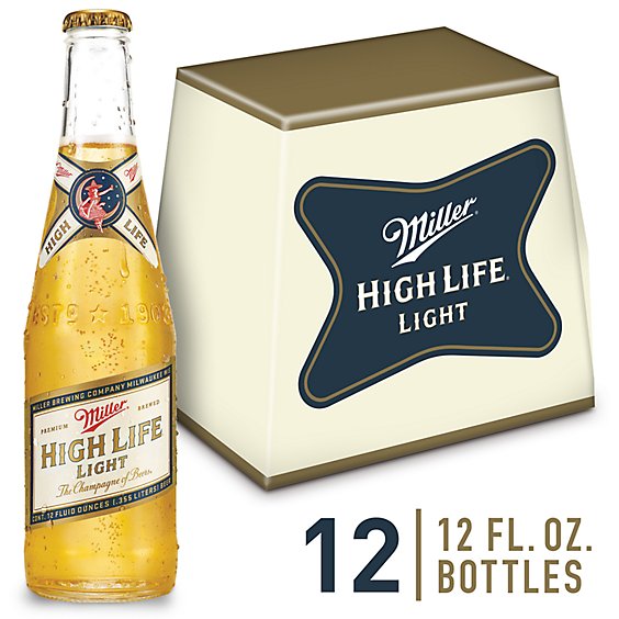 Miller High Life Light Beer American Style Light Lager 4.1% ABV Bottles - 12-12 Fl. Oz.