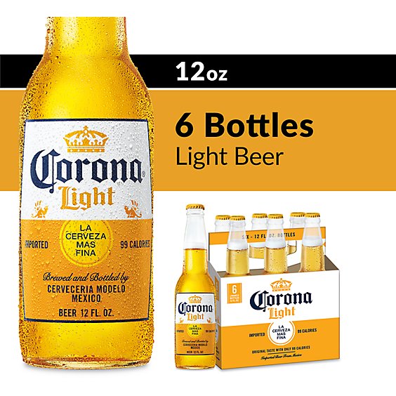 Corona Light Mexican Lager Light Beer 4.0% ABV Bottle - 6-12 Fl. Oz.