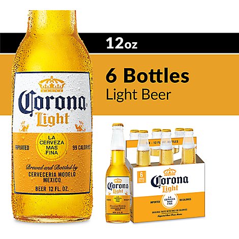 Corona Light Mexican Lager Beer Bottles 4.0% ABV - 6-12 Fl. Oz.