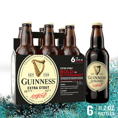 Guinness Extra Stout Beer Bold And Bittersweet Bottle - 6-11.2 Fl. Oz.