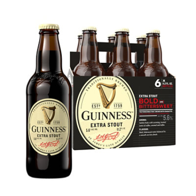 Guinness Extra Stout Beer Bold And Bittersweet Bottle - 6-11.2 Fl. Oz.