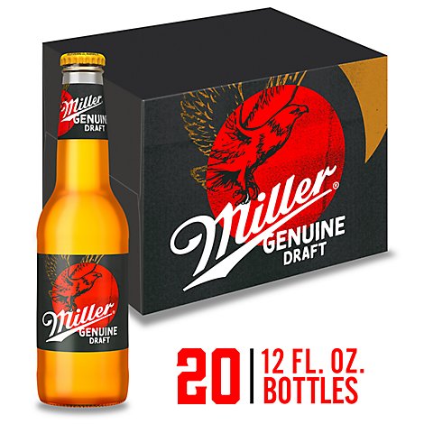 Miller Genuine Draft Beer American Style Lager 4.6% ABV Bottles - 20-12 Fl. Oz.