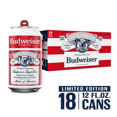 Budweiser American Lager Beer in Cans - 18 - 12 Fl. Oz.