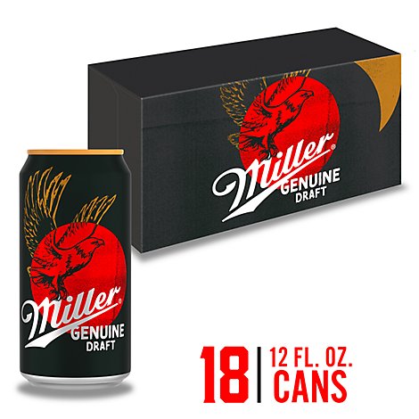 Miller Genuine Draft Beer American Style Lager 4.6% ABV Cans - 18-12 Fl. Oz.