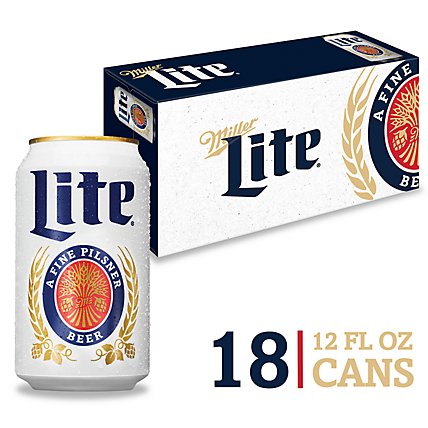 Miller Lite Beer American Style Light Lager 4.2% ABV Cans - 18-12 Fl. Oz. - Image 1