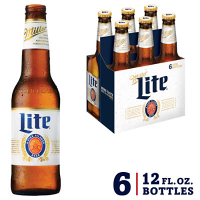 Miller Lite Beer American Style Light Lager 4.2% ABV Bottles - 6-12 Fl. Oz. - Image 1