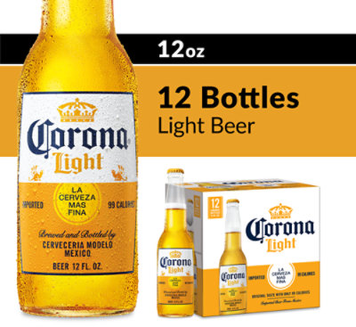 Corona Light Beer Mexican Lager Bottle 4.0% ABV - 12-12 Fl. Oz.