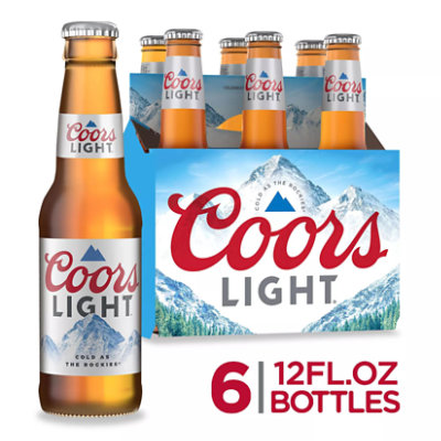 Coors Light American Style Light Lager Beer 4.2% ABV Bottles - 6-12 Fl. Oz.