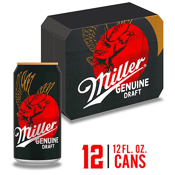 Miller Genuine Draft Beer American Style Lager 4.6% ABV Cans - 12-12 Fl. Oz.