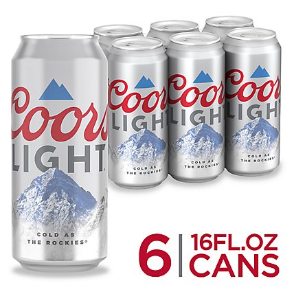 Coors Light Beer American Style Light Lager 4.2% ABV Cans - 6-16 Fl. Oz. - Image 1