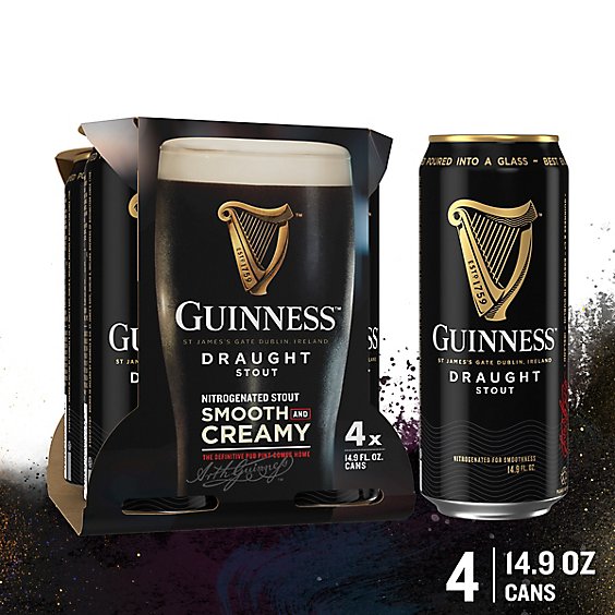 Guinness Draught Stout 4.1% ABV Beer Cans Multipack - 4-14.9 Oz