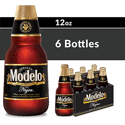 Modelo Negra Mexican Amber Lager Beer Bottles 5.4% ABV - 6-12 Fl. Oz. - Image 1
