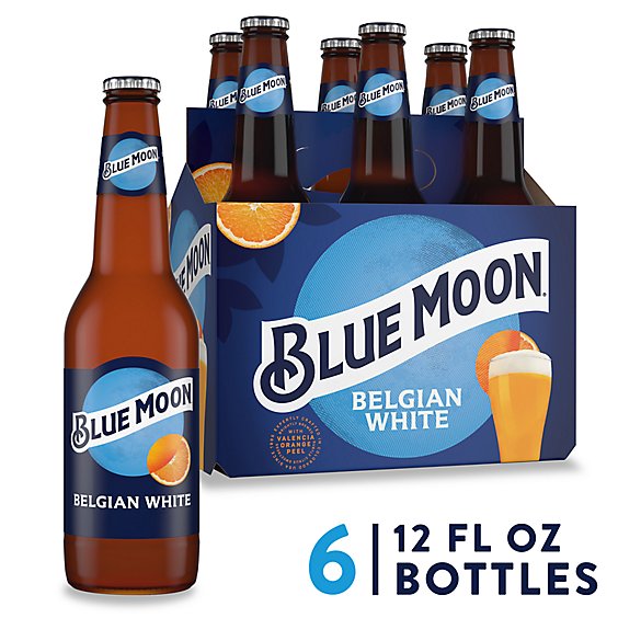 Blue Moon Belgian White Craft Belgian Style Wheat Ale Beer 5.4% ABV Bottles - 6-12 Fl. Oz.