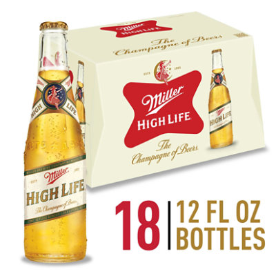 Miller High Life Beer American Style Lager 4.6% ABV Bottles - 18-12 Fl. Oz. - Image 1