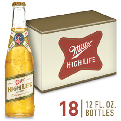 Miller High Life Beer American Style Lager 4.6% ABV Bottles - 18-12 Fl. Oz.