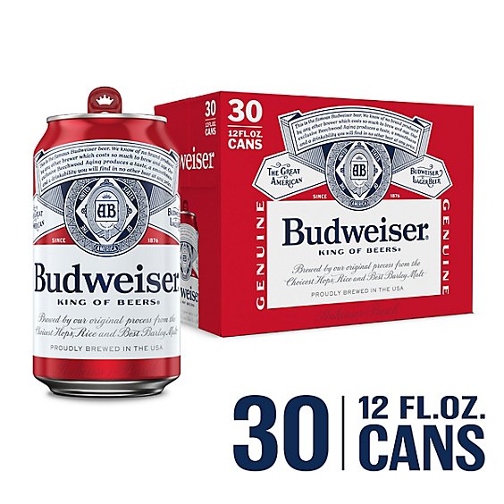 Budweiser Beer In Cans - 30-12 Fl. Oz.