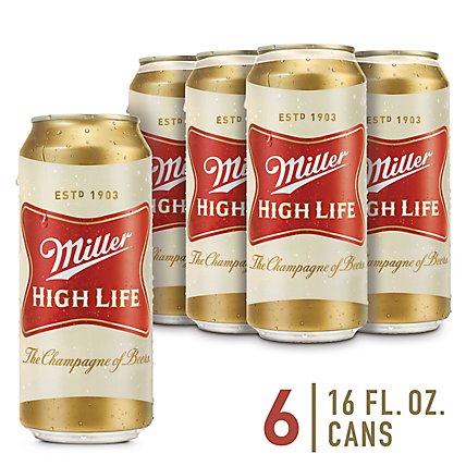 Miller High Life Beer American Style Lager 4.6% ABV Cans - 6-16 Fl. Oz. - Image 1