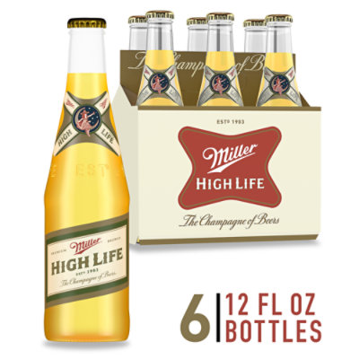 Miller High Life Beer American Style Lager 4.6% ABV Bottles - 6-12 Fl. Oz. - Image 1