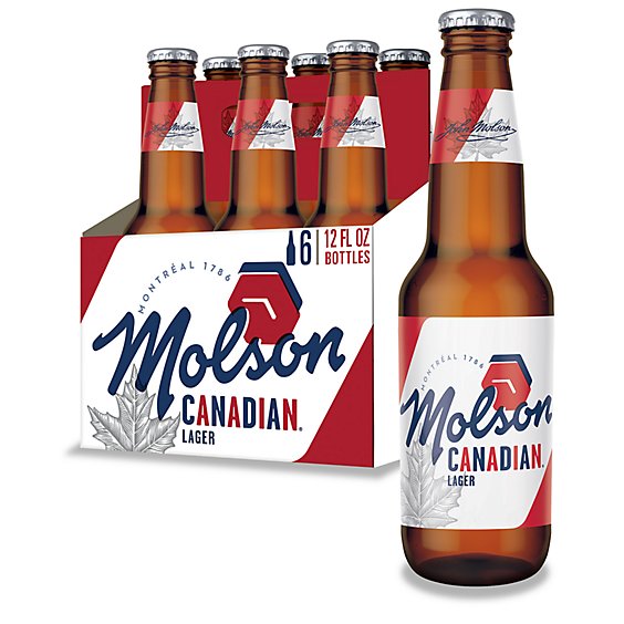 Molson Canadian Beer North American Style Lager 5% ABV Bottles - 6-12 Fl. Oz.
