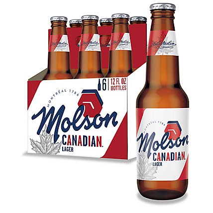 Molson Canadian Beer North American Style Lager 5% ABV Bottles - 6-12 Fl. Oz. - Image 1