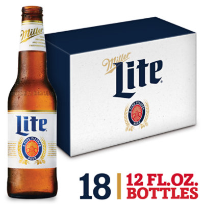 Miller Lite Beer American Style Light Lager 4.2% ABV Bottles - 18-12 Fl. Oz. - Image 1