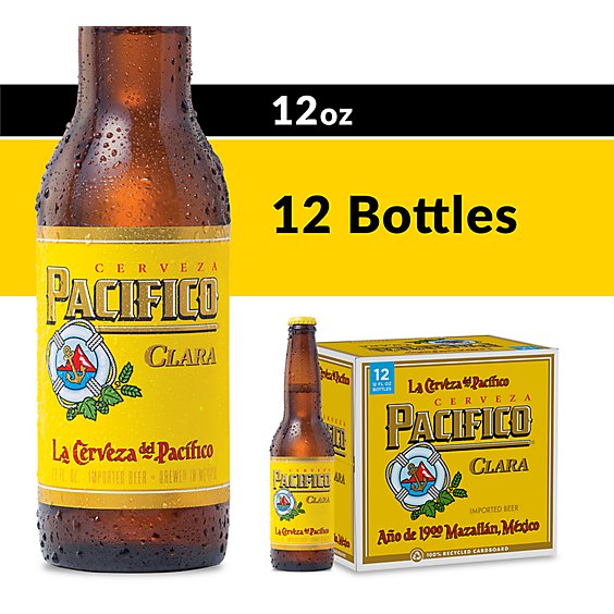 Pacifico Clara Mexican Lager Beer Bottles 4.4% ABV - 12-12 Fl. Oz.