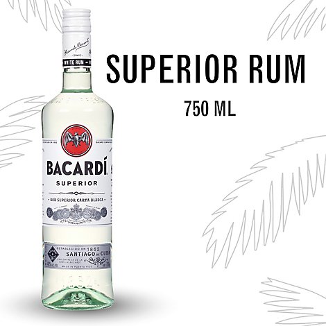 Bacardi Superior Gluten Free White Rum Bottle - 750 Ml