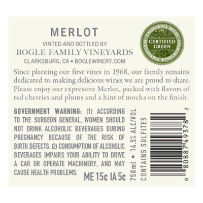 Bogle Vineyards Wine Merlot - 750 Ml - Image 5