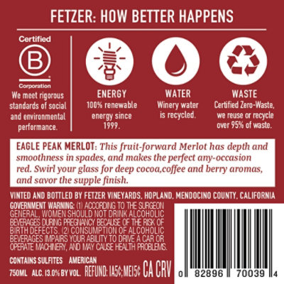 Fetzer Wine Merlot Eagle Peak California - 750 Ml - Image 5
