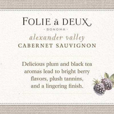 Folie a Deux Alexander Valley Cabernet Sauvignon Red Wine Bottle - 750 Ml - Image 2