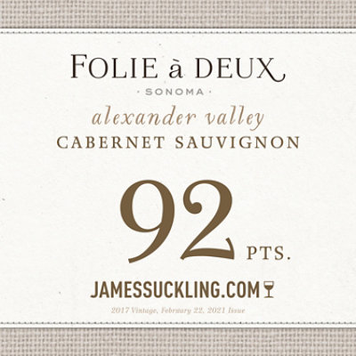 Folie a Deux Alexander Valley Cabernet Sauvignon Red Wine Bottle - 750 Ml - Image 3