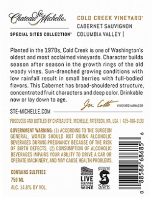 Chateau Ste. Michelle Wine Cabernet Sauvignon Cold Creek Vineyard - 750 Ml - Image 3