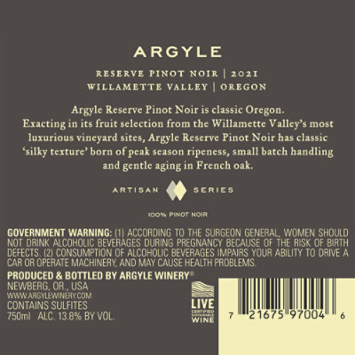 Argyle Willamette Valley Pinot Noir Wine - 750 Ml - Image 2
