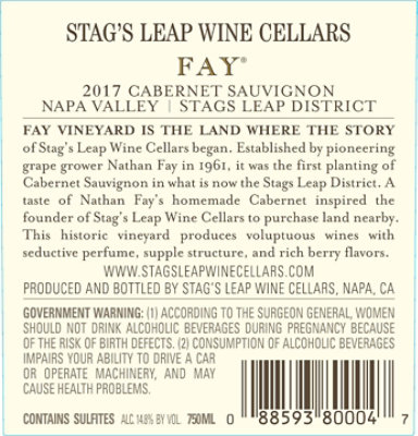 Stag's Leap Wine Cellars Fay Cabernet Sauvignon Red Wine Bottle - 750 Ml - Image 4