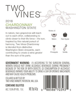 Two Vines Wine Chardonnay - 1.5 Liter - Image 6