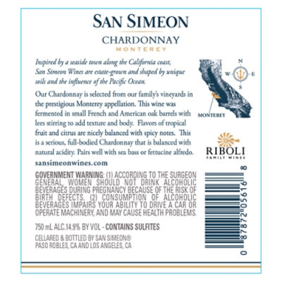 San Simeon Chardonnay Wine - 750 Ml - Image 5