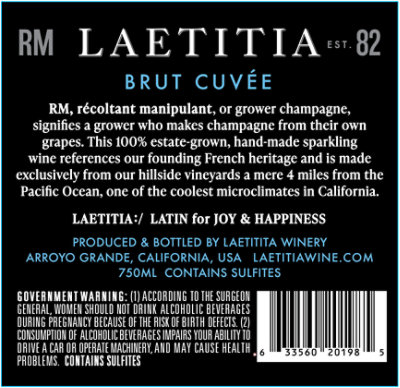 Laetitia Brut Cuvee Arroyo Grande Valley Sparkling Wine - 750 Ml - Image 4