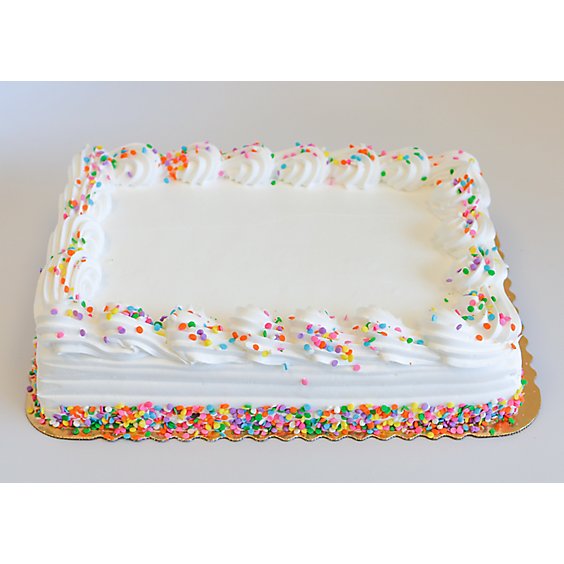 White Iced Decorated Cake 1/4 Sheet - Each