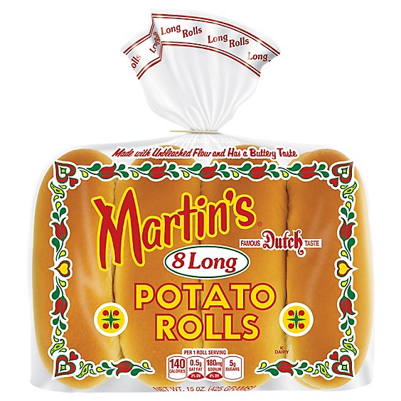 Martins Rolls Potato Long 8 Count - 15 Oz