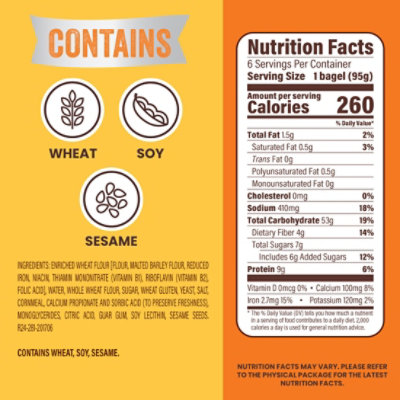 Thomas' Whole Grain Bagels - 6 - 20 Oz - Image 2