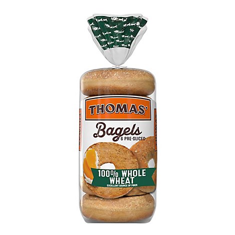 Thomas Bagels 100% Whole Wheat Pre Sliced 6 Count - 20 Oz